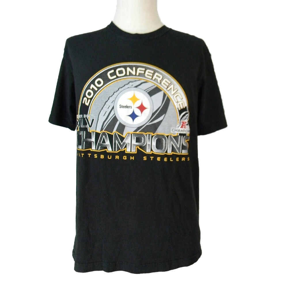 Reebok Shirt Mens L Black Pittsburgh Steelers 2010 AFC Champions Super Bowl XLV